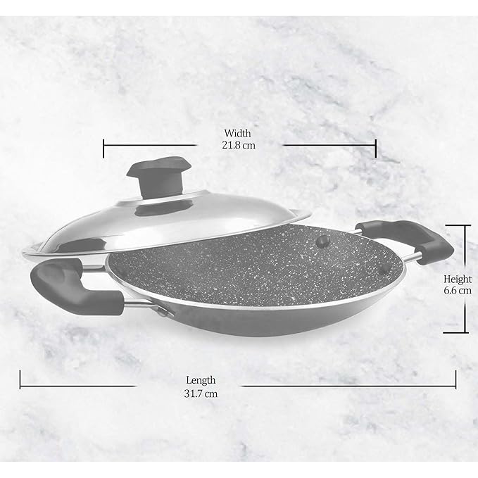 Milton Pro Cook Granito Non Induction Appachetty With Lid, 21 Cm, Burgundy - 575 gms