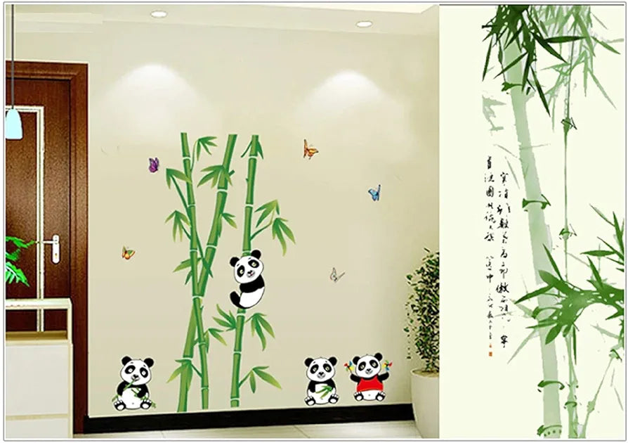 Jaamso Royals Vinyl White Cute Cartoon Pandas Self Adhesive Wall Stickers 60cm X 90cm Multi