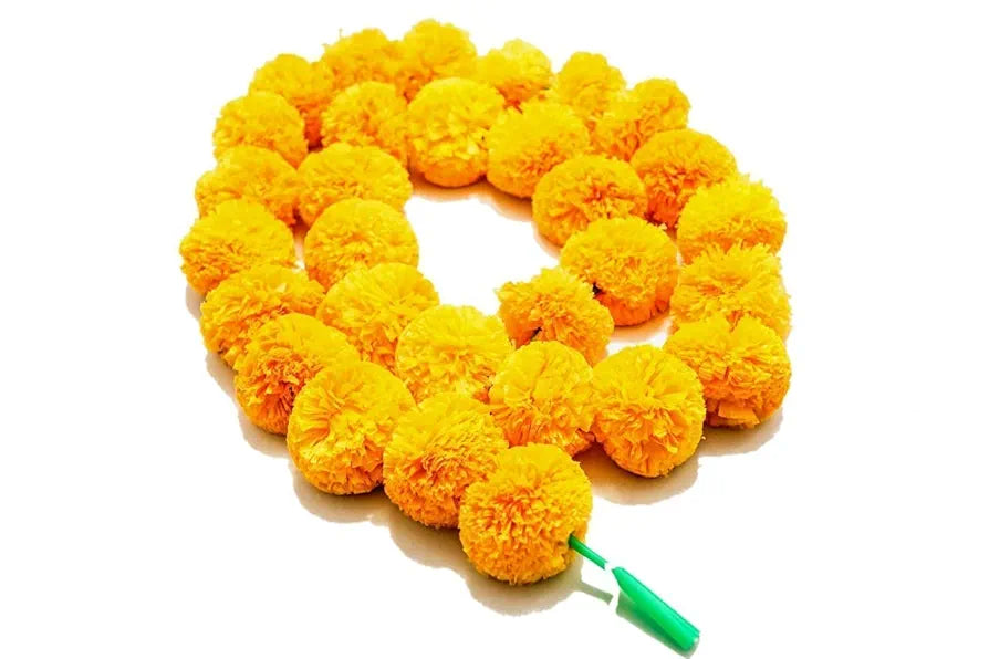 Plastic Artificial Marigold Flowers for Decoration Garland 5 Feet Long yellow-50 pcs(5pkt)