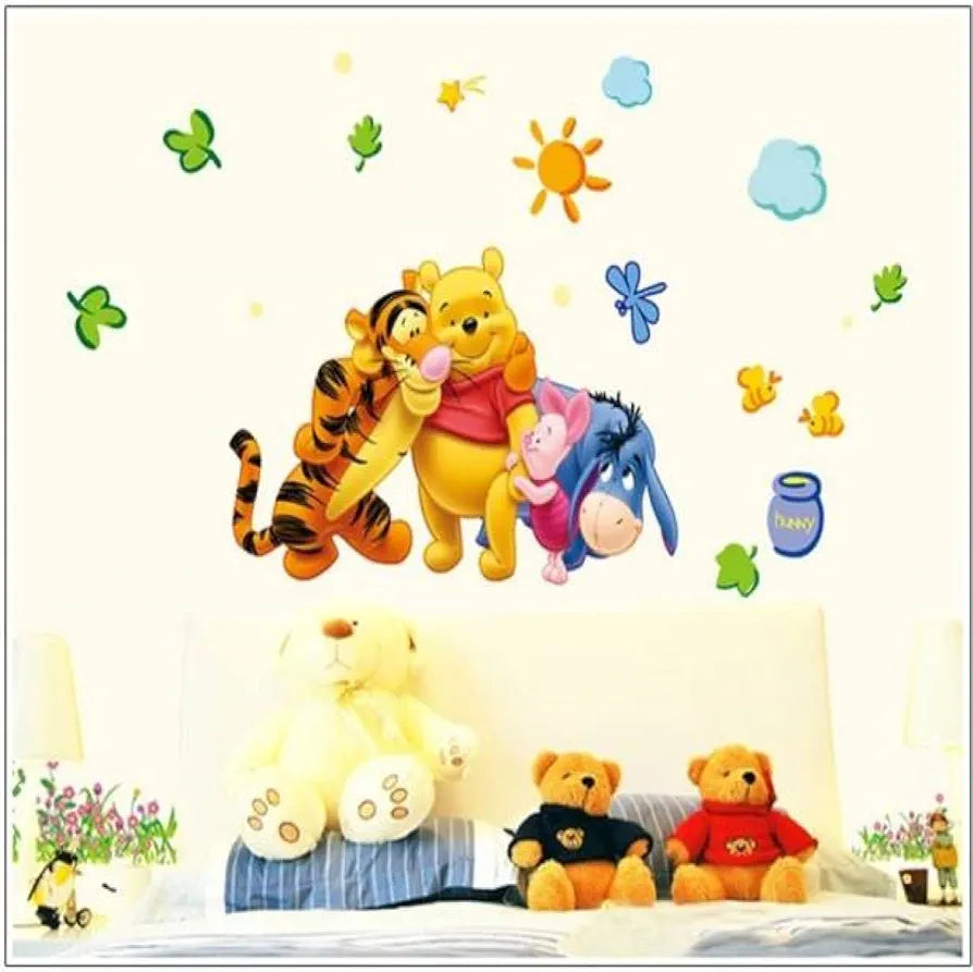 Jaamso Royals Multicolor Cartoon Animal Design Pvc Vinyl Peel and Stick Self Adhesive Wall Sticker Pooh Forever