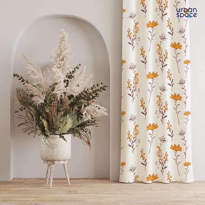 Urban Space Cotton Curtains for Door Set of 2 Orchid Blooms - Yellow