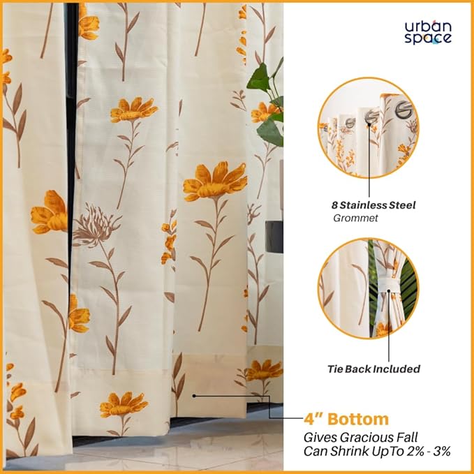 Urban Space Cotton Curtains for Door Set of 2 Orchid Blooms - Yellow
