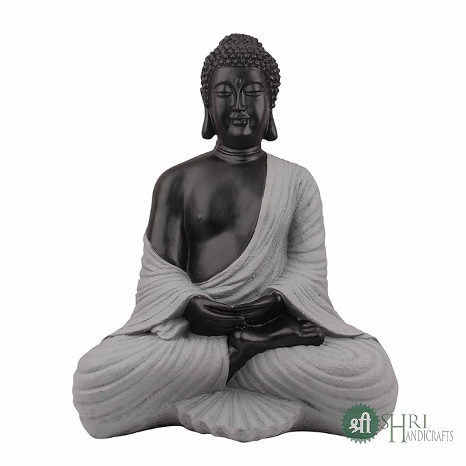 Indicast Polyresin Buddha Idol for Home Decoration | Black and Off White