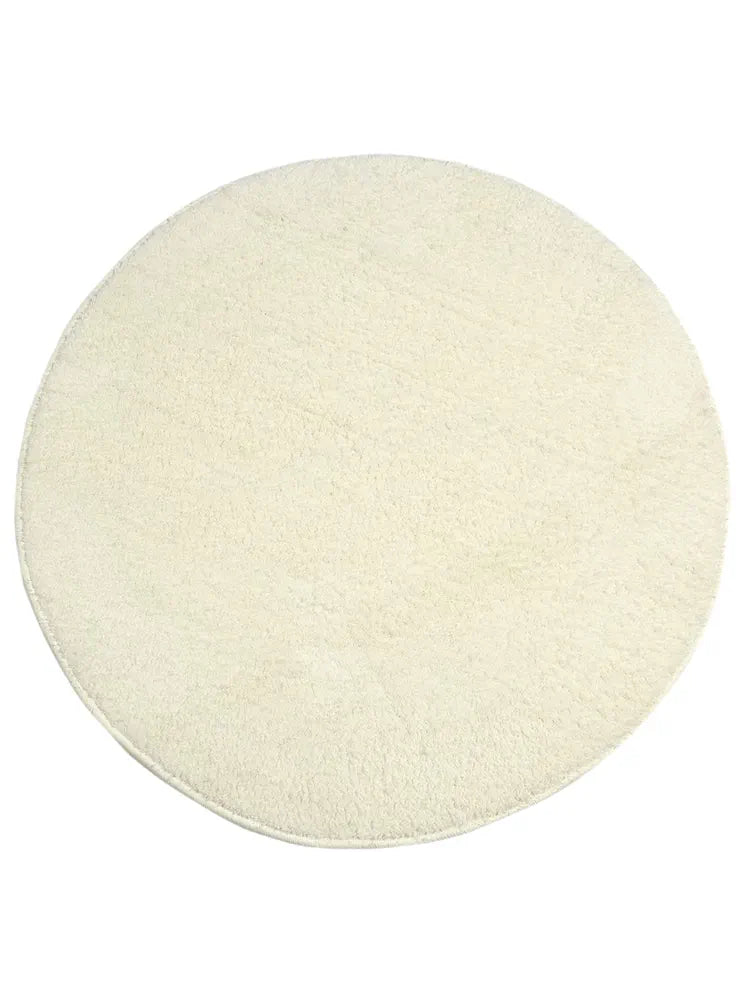 Saral Home Neon Shaggy Yarn Anti-Skid Round Mats Colour Ivory