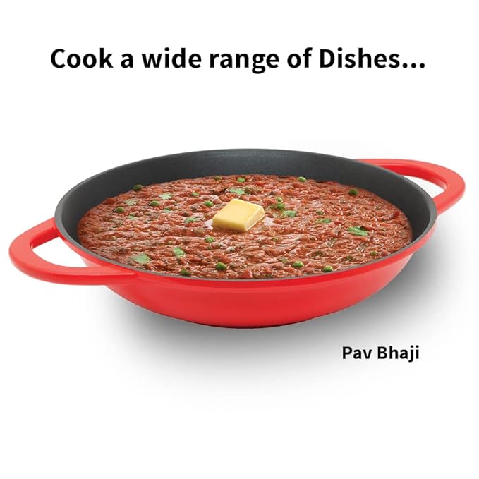 Hawkins 3 Litre Shallow Kadhai Die Cast Non Stick Frying Pan with Glass Lid