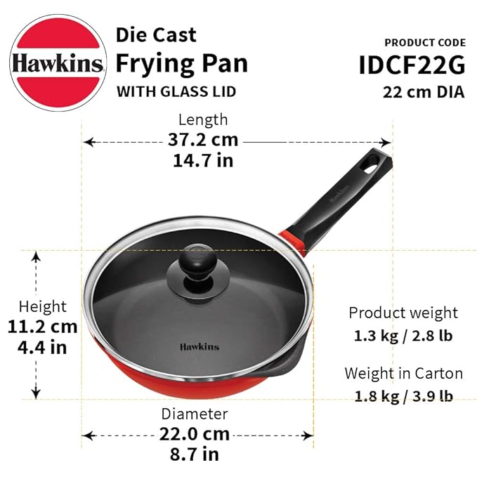 Hawkins 22 cm Frying Pan Die Cast Non Stick Fry Pan with Glass Lid