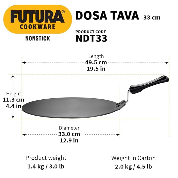 Hawkins Futura Nonstick Dosa Tava, Diameter 33 cm, Thickness 4.88 mm (Black)