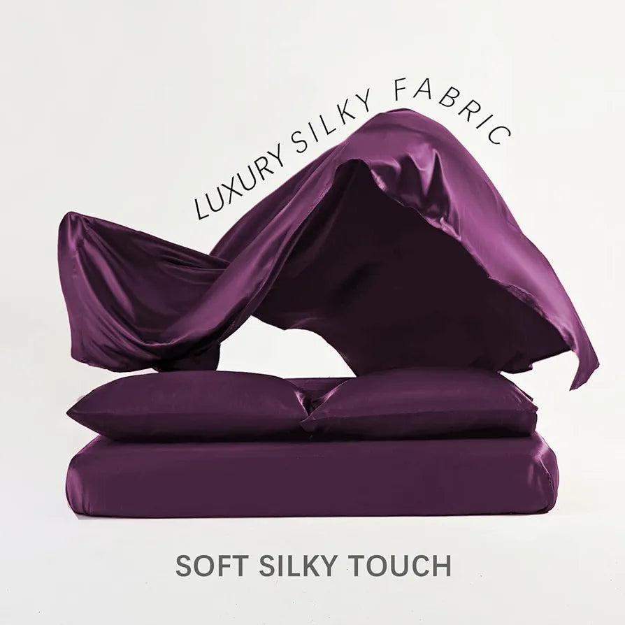 Cloth Fusion Satin Bedsheet for King Size Bed Set of 1 Satin Sheet  2 Pillow Covers Wine Colour H603 115 TC