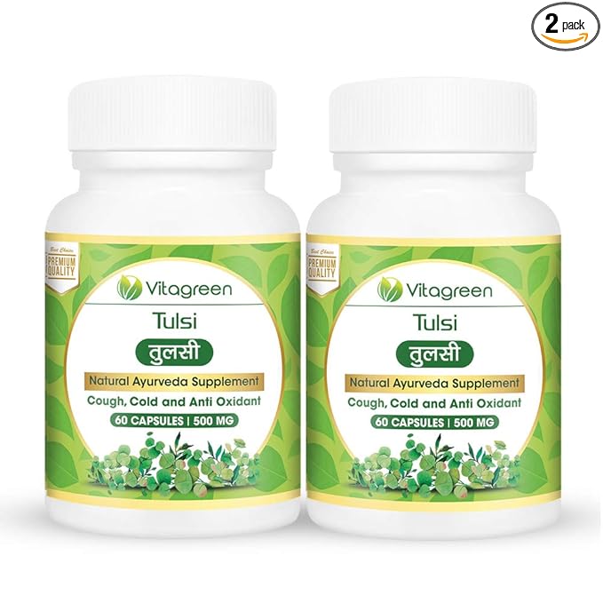 VitaGreen Tulsi - Natural Immunity Booster Supplement - 500 mg - 60 Capsules - Pack of 2