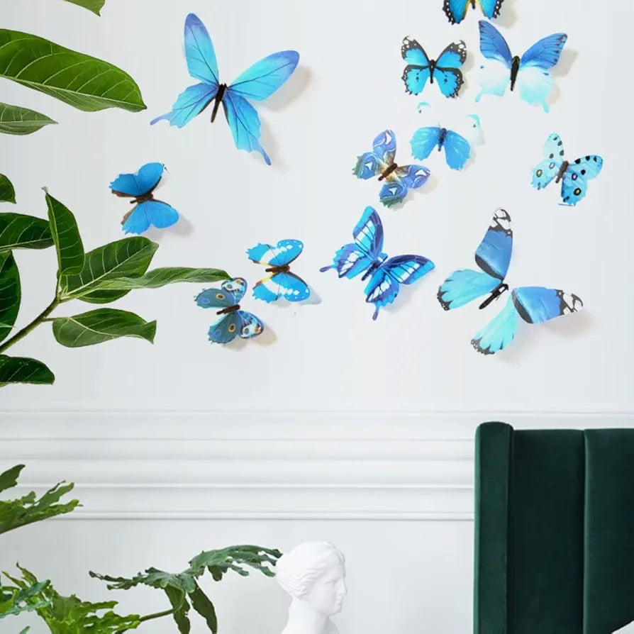 Jaamso Royals 3d Butterfly Stickers for Wall 12 Piece Pack of 1 Blue 90CM X 90CM