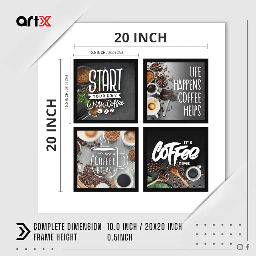 ArtX Kitchen Food Coffee Spices Motivational Funny Quotes Wall Art Painting Framed Set of 4