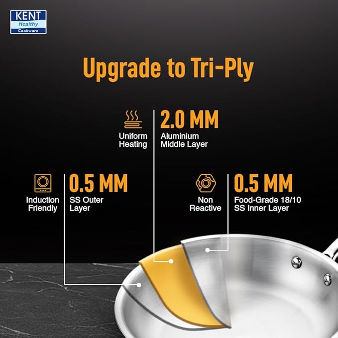 Kent Triply Frying Pan 22 Cm With Ss Lid