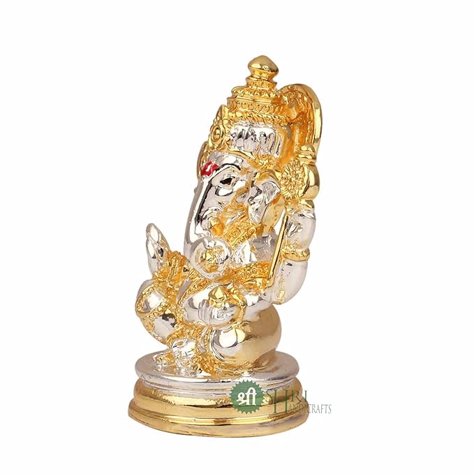 Indicast Lord Ganesha Idol Gold & Silver Plated Murti for Good Luck & Success Home Decor & Gifts