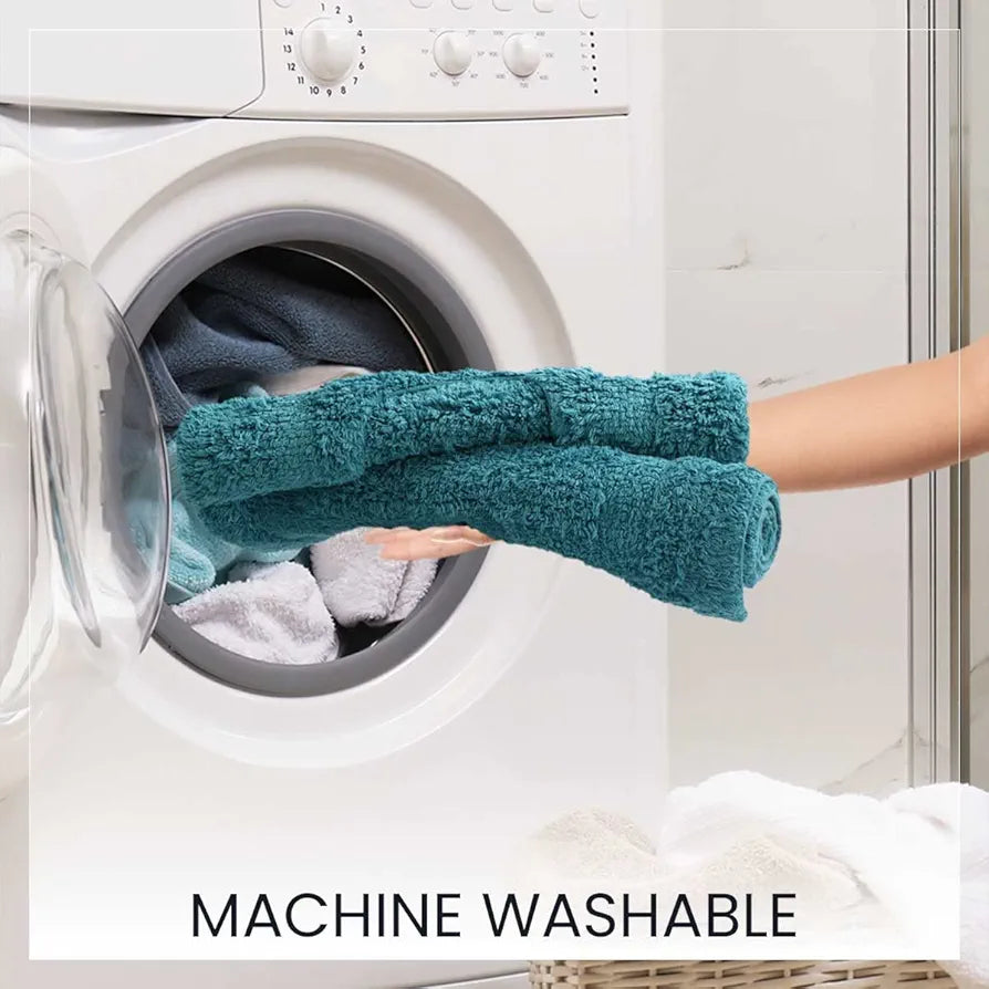 Sashaa World Solid Anti-skid Cotton Bathmat And Contour Set For Bathroom Colour Blue