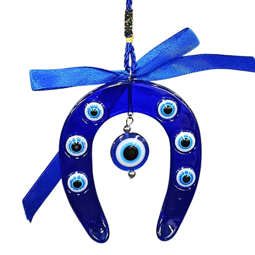 Shubhanjali Glass Blue Evil Eye Ghode Ki Naal Hanging Turkish Evil Eye Horseshoe6 Cm