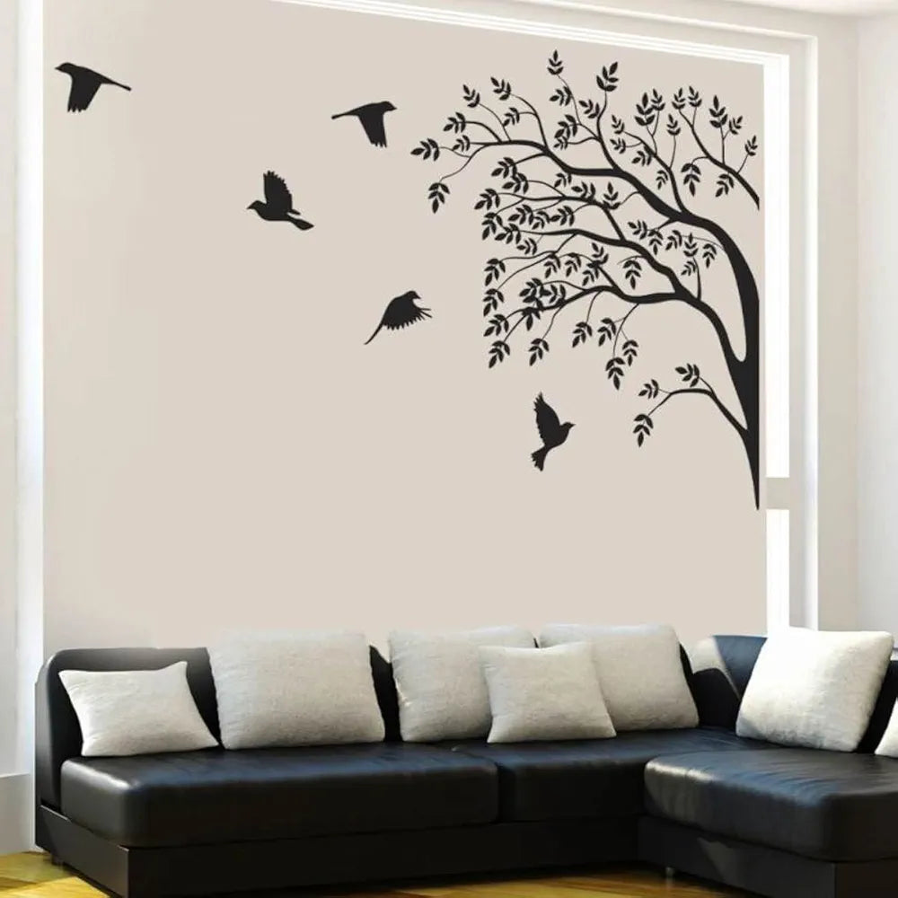 Decals Design Monochrome Tree and Birds Wall Sticker
