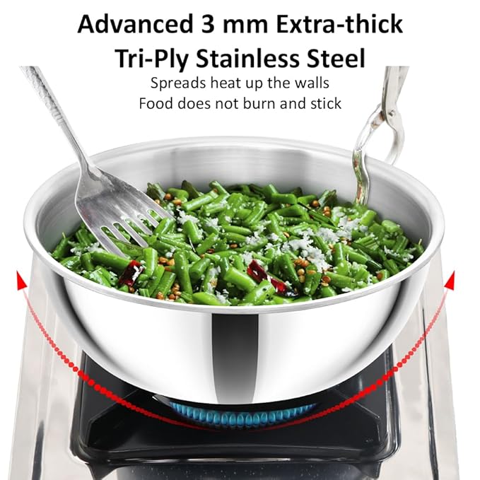Hawkins 1.5 Litre Metro Kadhai Triply Stainless Steel Induction Tasla Silver