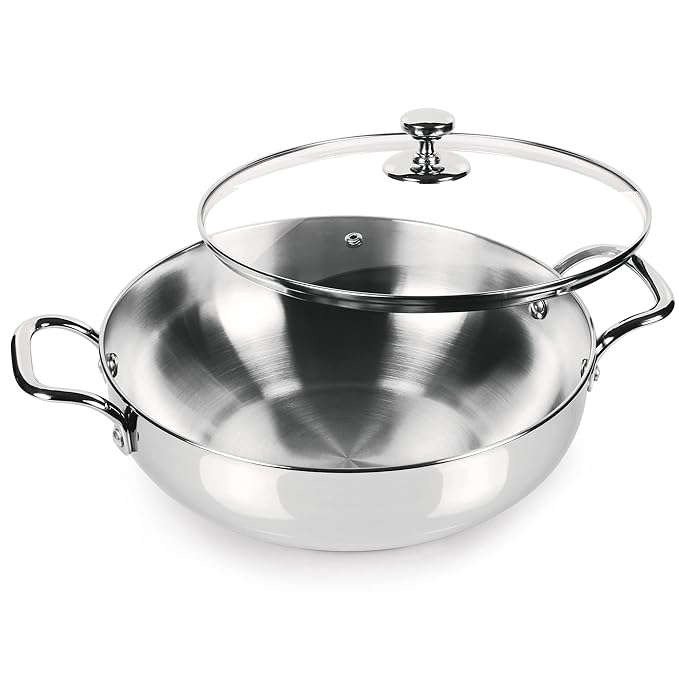 Milton Pro Cook Stainless Steel Sandwich Bottom Kadhai with Glass Lid, 20 cm / 1.68 litres - 1060 gms