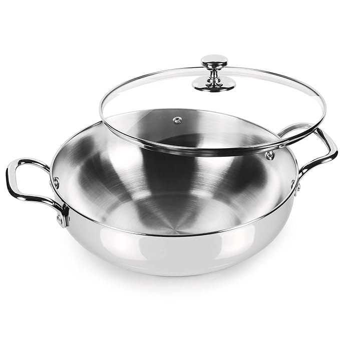 Milton Pro Cook Stainless Steel Sandwich Bottom Kadhai with Glass Lid, 28 cm / 4.2 litres - 1840 gms