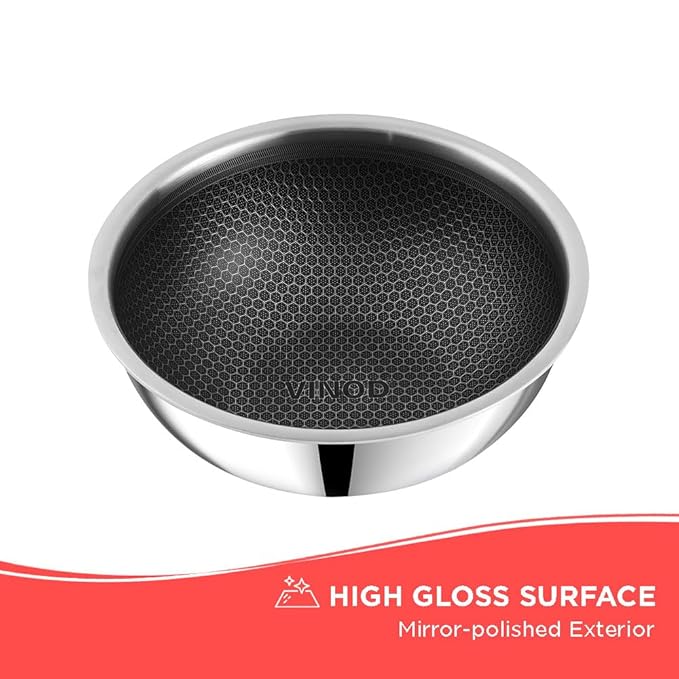 Vinod SAS Pro Platinum Triply Stainless Steel Extra Deep Tasla with Lid - 1.8 Litre | Tri ply Tasla Kadai with Induction Base