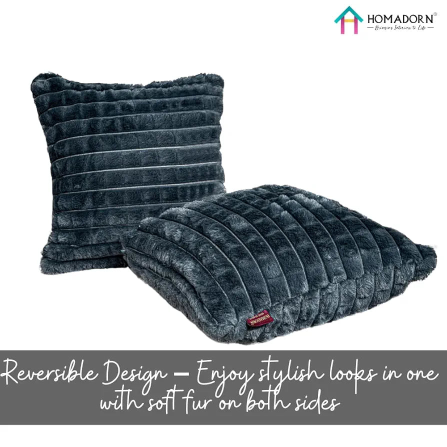 Homadorn Luxury Plush Fur Reversible Cushion Cover Ultra Soft & Cozy Grey