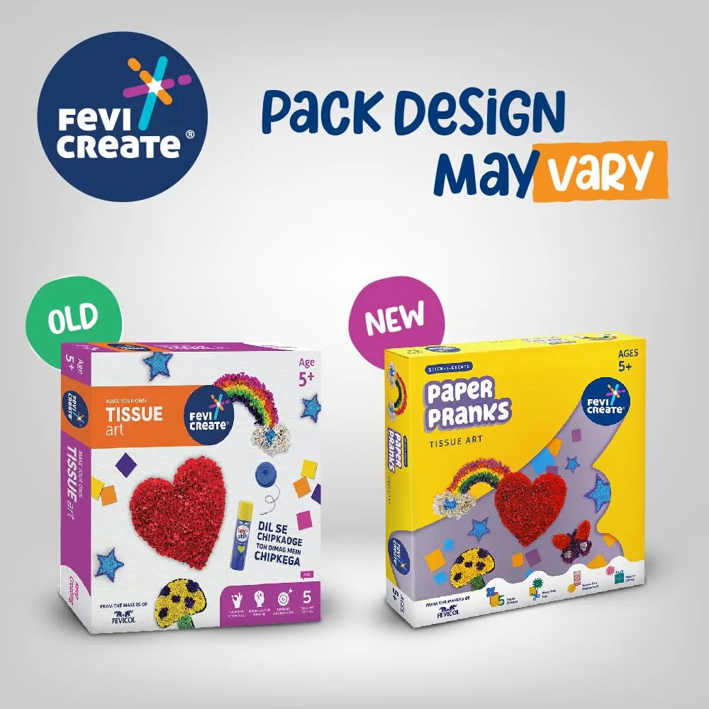 Fevicreate Tissue Art Kit | Create 5 Exciting Templates to Using Tissue, Glue Drops, Fevistik & More | Boost Child's Creativity | by Fevicol | Best Gift for Kids Boys & Girls Age 5+ Years