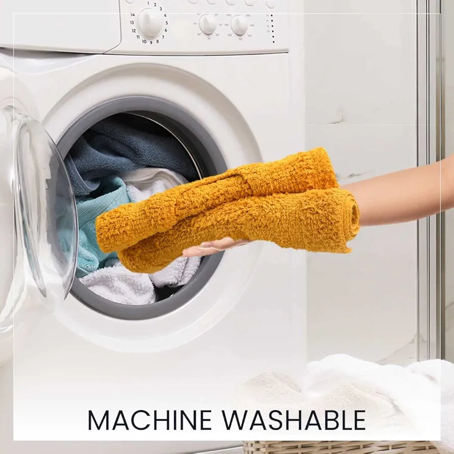 Sashaa World Solid Anti-skid Cotton Bathmat And Contour Set For Bathroom Colour Yellow