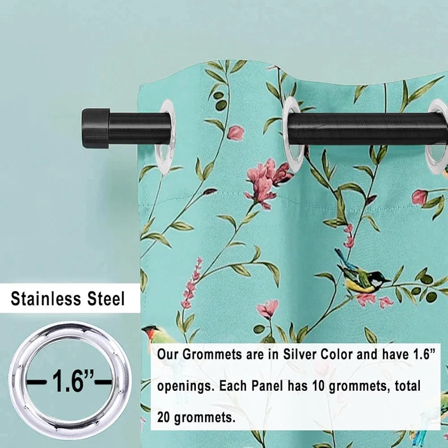 Cloth Fusion Blackout Printed Premium Window Curtains 5 Feet Long Set of 2 Blue Forest