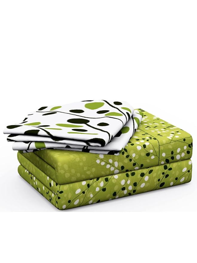 Huesland by Ahmedabad Cotton 144 TC Cotton King Size Bedsheet with 2 Pillow Covers - Green(9ft x 9ft)