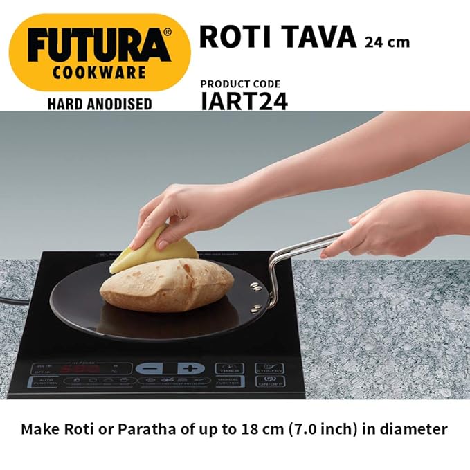 Hawkins Futura 24 cm Roti Tava Hard Anodised Tawa, Induction Tawa, Black
