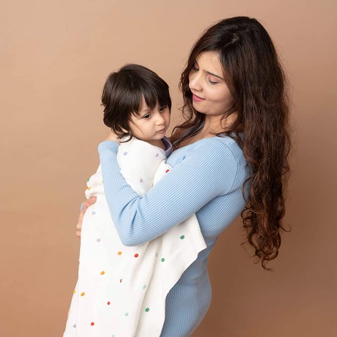 Haus & kinder Cotton Knitted Blanket for New Born Baby 0 to 2 Years | Polka Blanket (White)