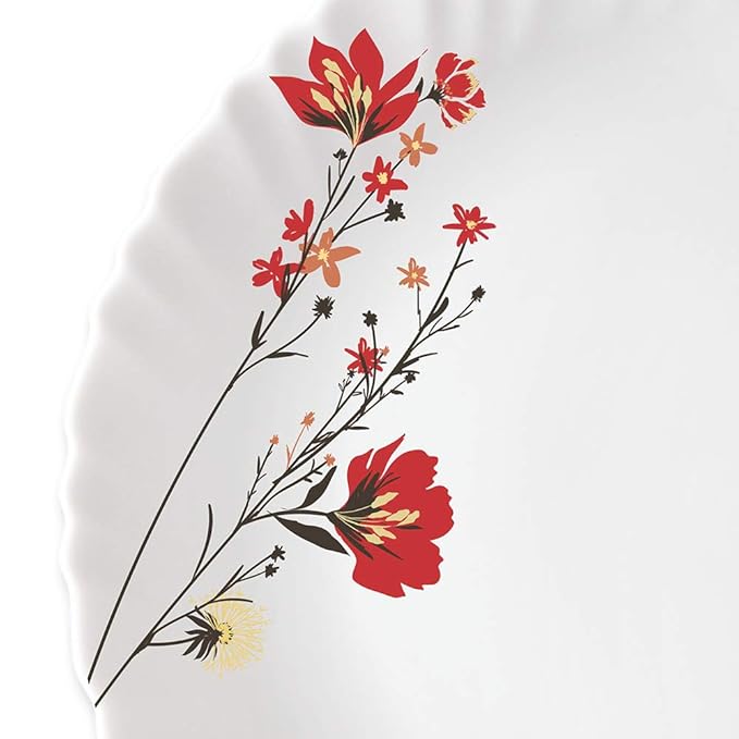 Larah by Borosil Opalware Full Plate | 11 Inch | Set of 6 | Red & White