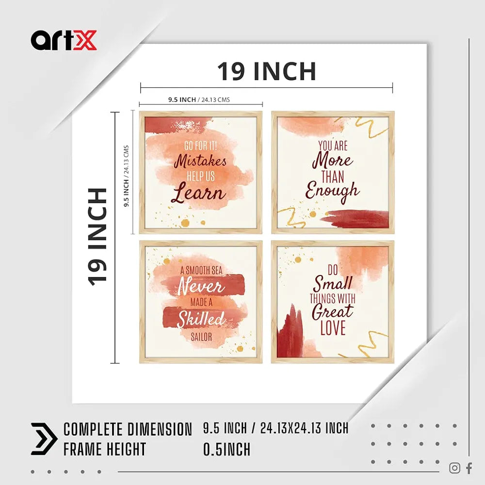 ArtX Paper Go for It Motivational Quotes Wall Frame Art Painting Set of 4