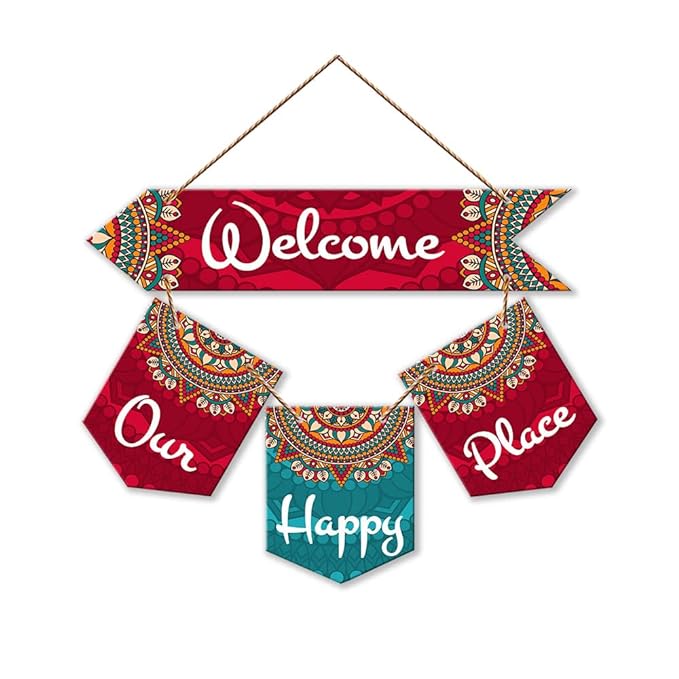 Artvibes Welcome Quote Decorative Wall Art Mdf Wood Wall Hanger for Living Room | Modern Artworks Hangings