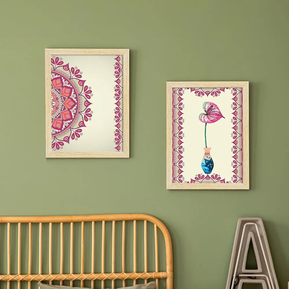 ArtX Paper Abstract Mandala Floral Big Wall Art Frame Painting Set of 4