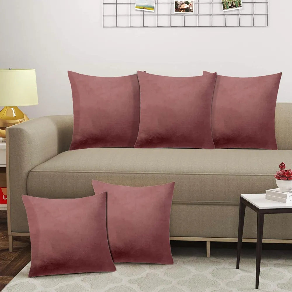 Cloth Fusion Velvet Sofa Cushion Cover Set of 5 Luxurious Cushion Cover Dusty Pink