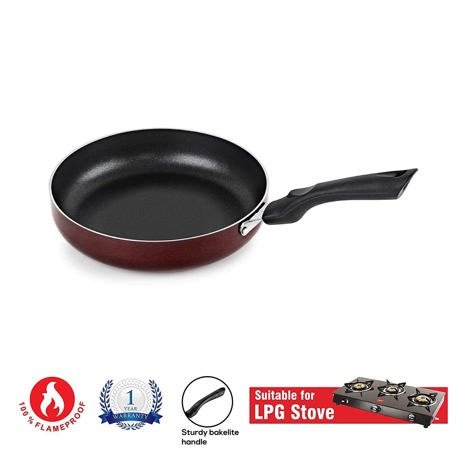 Cello Non Stick Induction Base Frying Pan/Tapper Pan | 220 mm | Cherry | Aluminium
