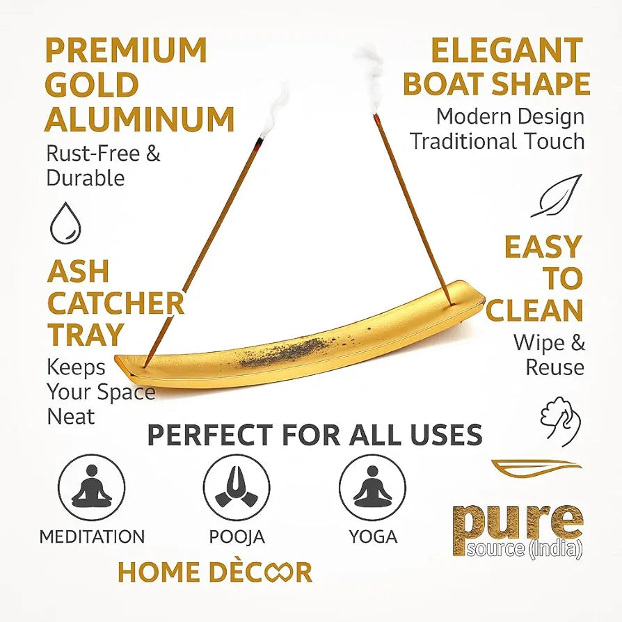 Pure Source India Aluminum Incense Holder Gold