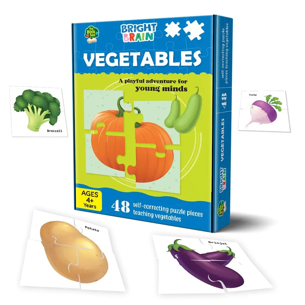 The Book Tree Bright Brain Vegetables 48 Piece Jigsaw Puzzle for Preschoolers, Educational Toy for Learning Animals Family Food, Gifts for Kids Ages 3 to 6 by Majestic Book Club