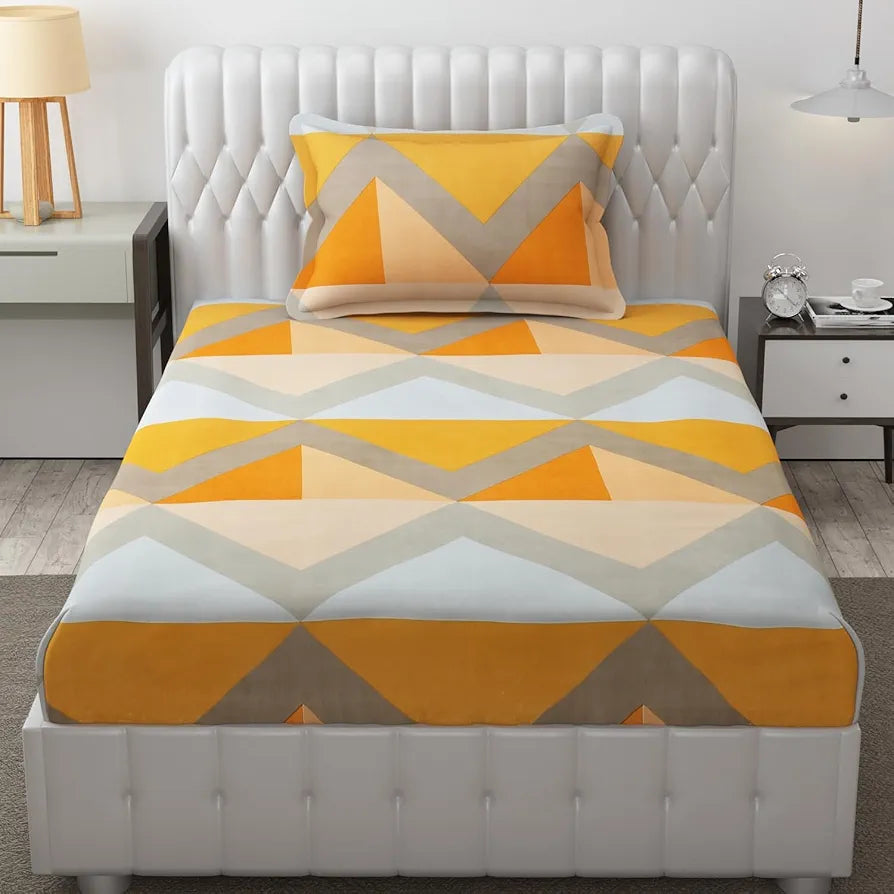 Fresh From Loom Single Bed Floral Design Microfiber Single Bedsheet Hypo-Allergenic Bedsheets Bedcover Wrinkle Free Includes 1 Pillow Covers 144 TC Chevron Orange