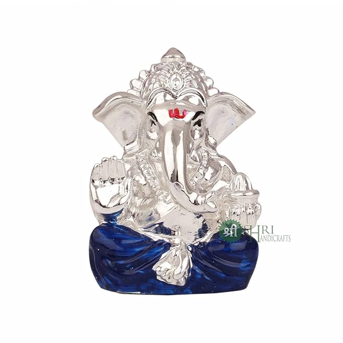 Indicast Hand Carved Silver Plated God Ganesha Resin Idol Sculpture Statue for Home & Office Decor & Gifts