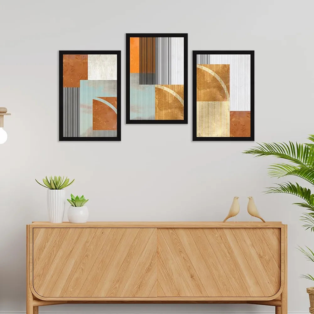 ArtX Paper Abstract Wall Painting For Living Room Set Of 3