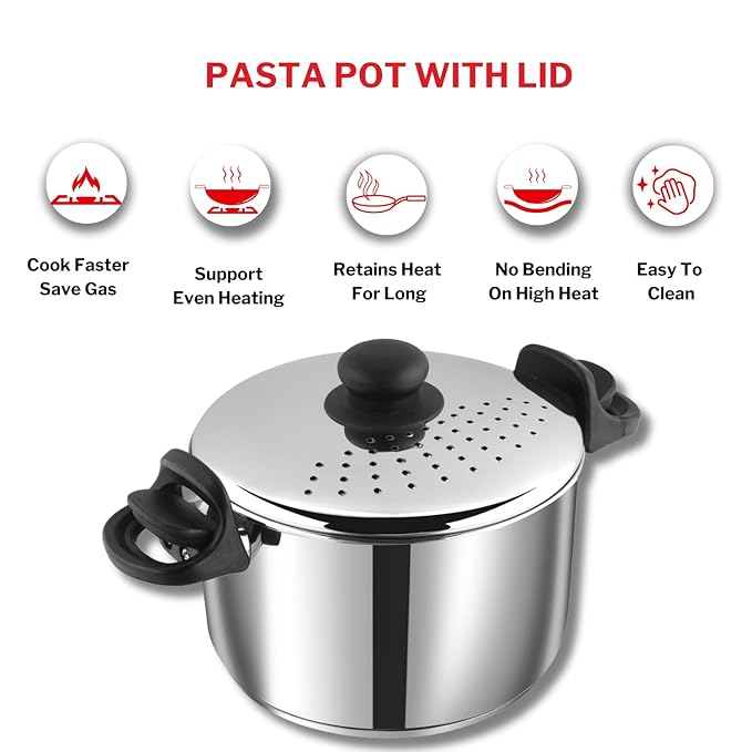 Vinod Stainless Steel Cookware Pasta, Noodle Steamer Pot With Lid - 4 Litres | Rice | Veggies Stainer Pot | Sandwich Bottom | Handle With Lock