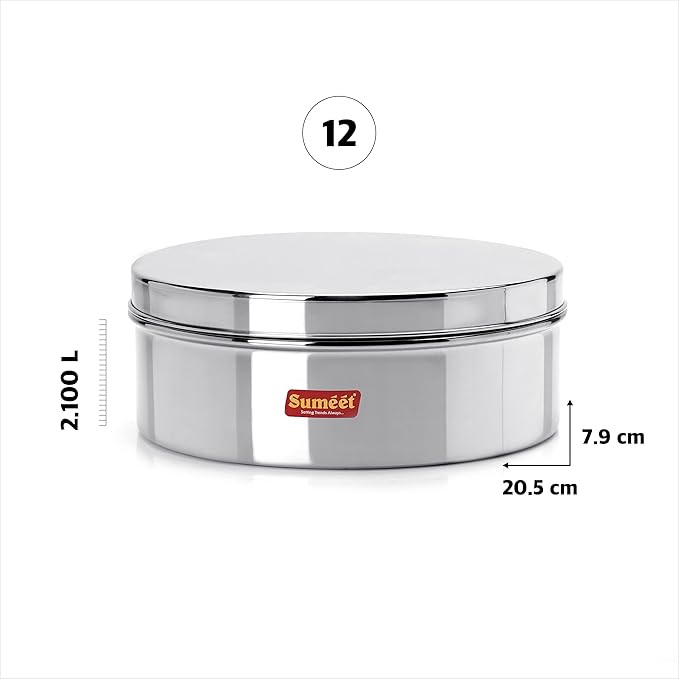 Sumeet Stainless Steel Flat CanisterPuri Dabba Storage Container (2.1Ltr) (20.5cm) Silver