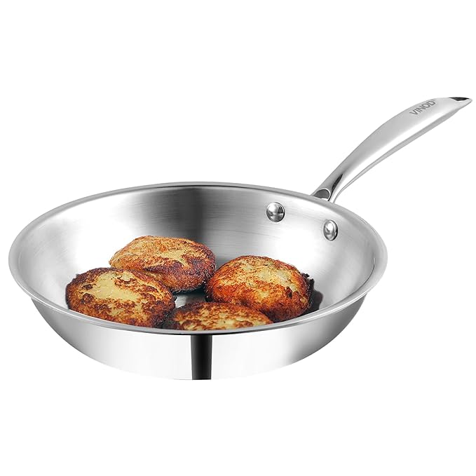 Vinod Platinum Triply Stainless Steel Frypan 16 cm | 2.5 mm Thick | Steel Pan for Cooking | Scratch Resistant