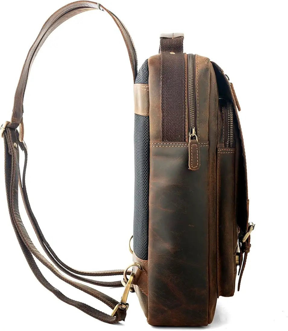 Goatter 22 Ltrs Men's Hunter Leather Backpack For 13.6 Laptop Travel Hiking Camping Rucksack, Brown