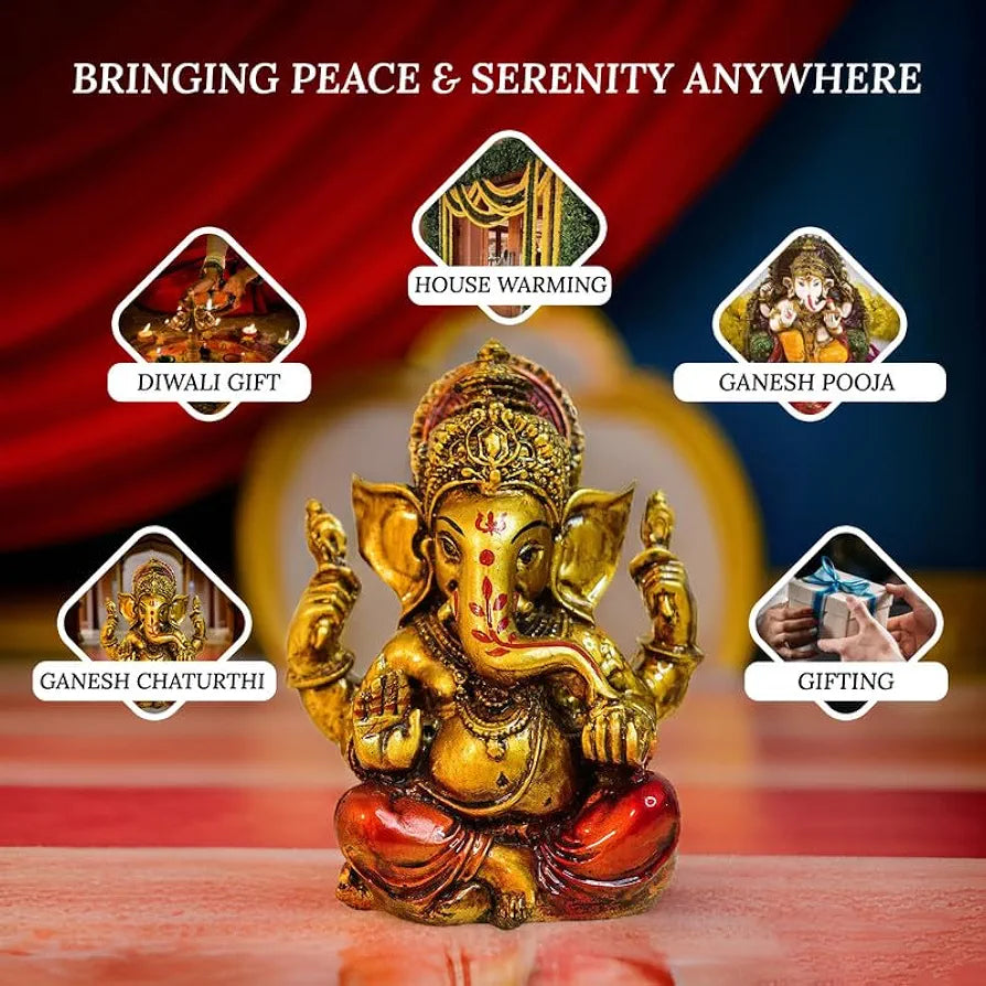 Ekhasa Aura Series Antique Gold Painted Ganesha Idol Marble Dust Antique Finished