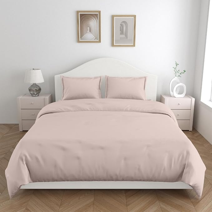 Haus & kinder Cotton Plain Solid Bedsheet for King Size 2 Pillow Covers | Colour Cameorose