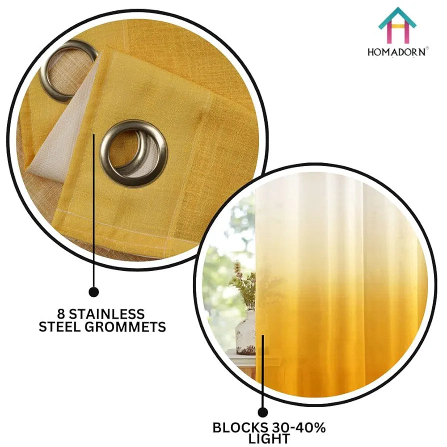Homadorn Ombre Printed Linen Textured Sheer Curtains White + Yellow