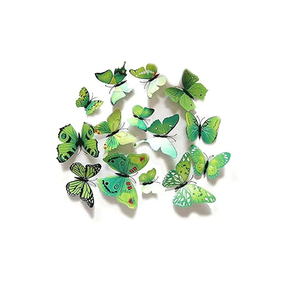 Xtore 12Pcs 3D Home Decor Butterfly Comes with Sticking Pad Olive Green